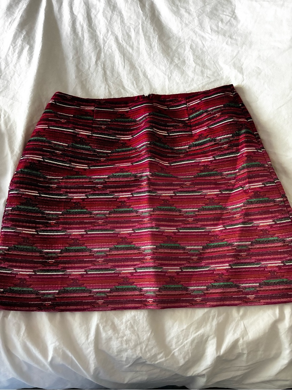 LOFT Red Patterned A-Line Mini Skirt